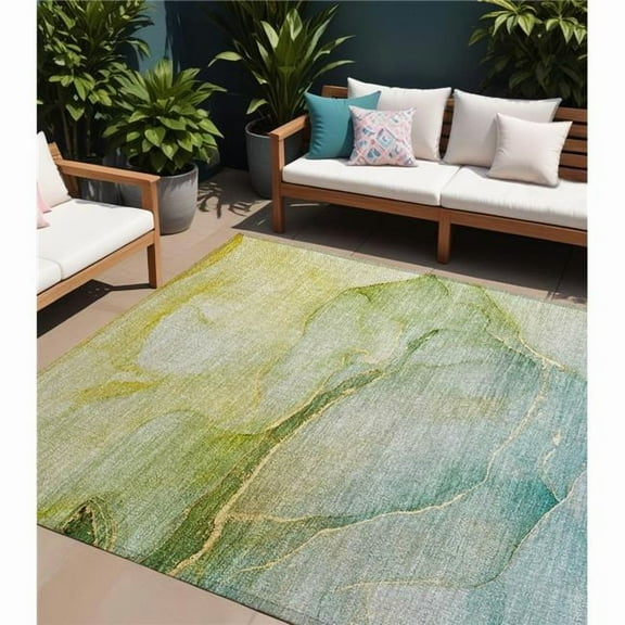 HomeRoots 559808 8 x 10 ft. Green Abstract Washable Non Skid Indoor Outdoor Rectangle Machine Woven Area Rug