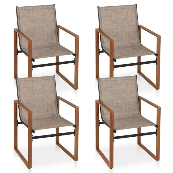 Gymax 4 PCS Outdoor Dining Chairs Patio Furniture Chair w/ Breathable Seat & Backrest Brown
