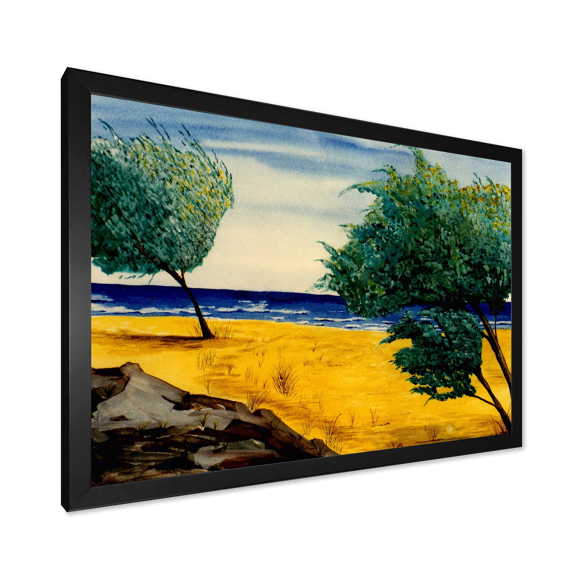 Designart 'Blue Beach By The Coastline' Nautical & Coastal Framed Art Print