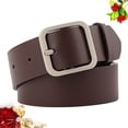 thumbnail image 2 of EeaseMX Cinturón de cuero para mujer, totalmente ajustable, informal, con hebilla cuadrada (110 cm de largo, 3,3 cm de ancho, color café y plateado)., 2 of 7