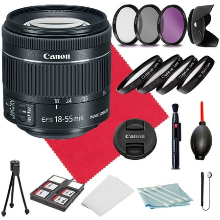 Canon EF-S 18-55mm f/4-5.6 IS STM Lens + Hood+Macro Lens s+COMMANDER Starter Cleaning Kit+Filters