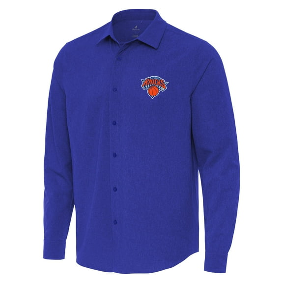 Men's Antigua Blue New York Knicks Exposure Woven Long Sleeve Button-Up Shirt