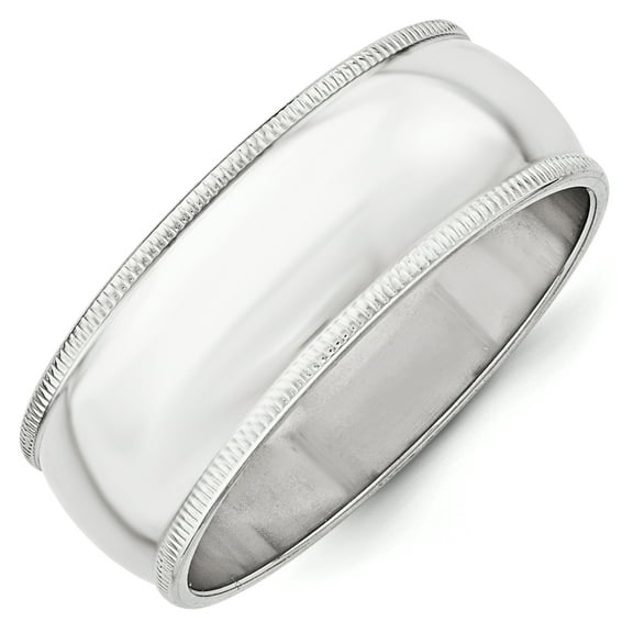 10k White Gold 8mm Milgrain Half Round Band Size 13