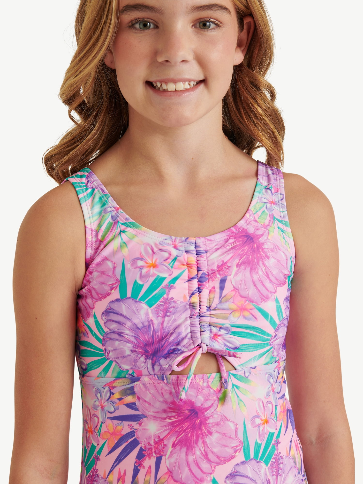Justice Girls One Piece Center Cinched Swimsuit, sizes XS-XL