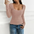 thumbnail image 4 of My Items Long Sleeve Shirts For Women Casual Square Neck Tops Dressy Blouses Slim Fitted Basic Tee Going Out 2025 Cute T-Shirts Summer Fall Outfits Trendy Clothes Under $ 15, 4 of 5