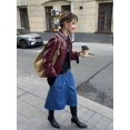 thumbnail image 5 of Chaqueta de cuero con cremallera roja elegante para mujer, conjunto de 2 piezas, minifalda recortada lisa de cintura alta, traje, ropa de calle para mujer 2024, 5 of 5