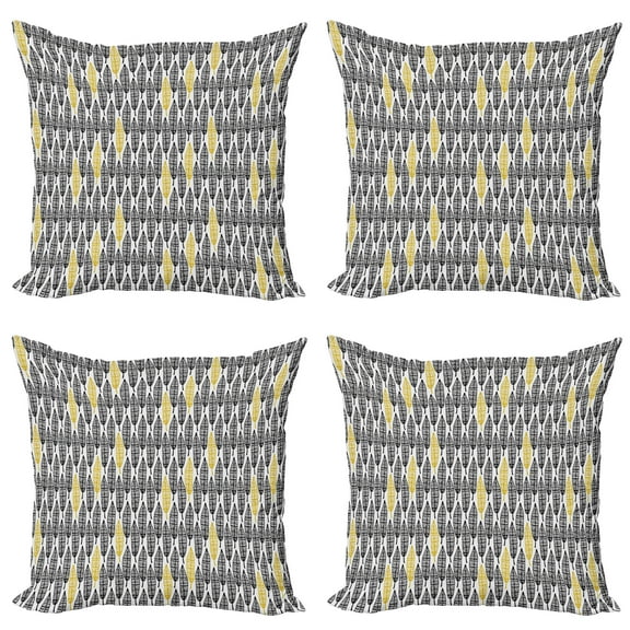Ambesonne Feather Throw Pillow Cover 4 Pack, Style Art Tribal, 16", Black White Mustard