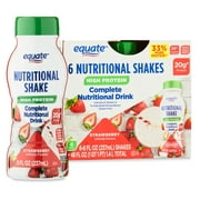 Equate High Protein Nutrition Shake, Strawberry, 8 fl oz, 6 Count