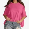 thumbnail image 5 of Jewelreauty Summer Womens Oversized Crewneck Shirts Batwing Short Sleeve Loose Tops Casual Solid Pullover Tee (L, Pink), 5 of 9