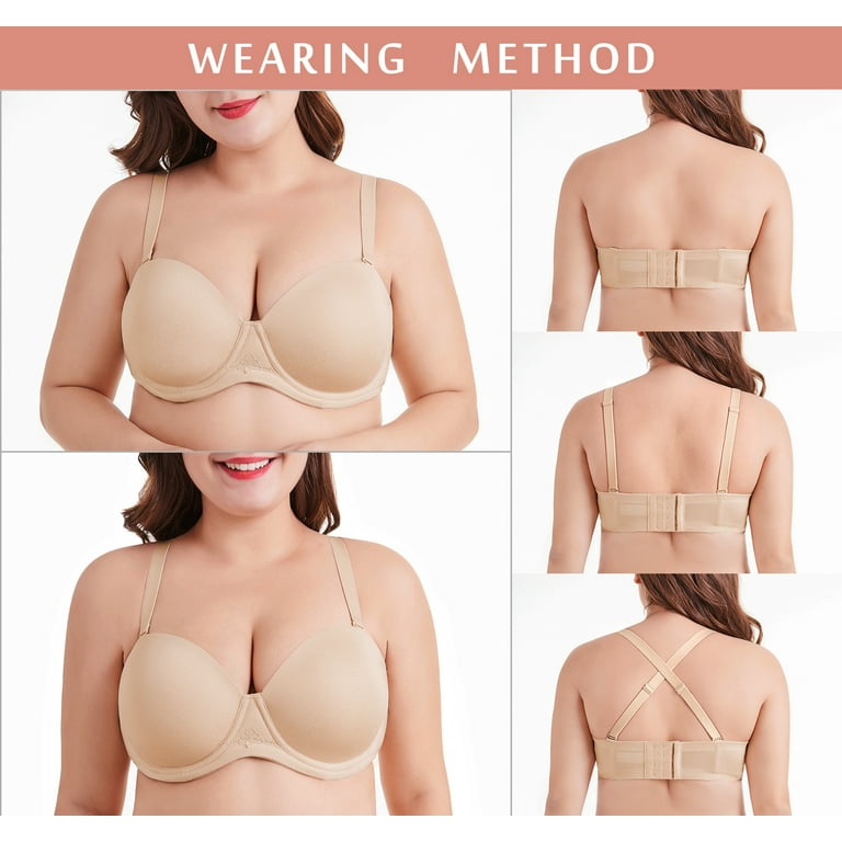 Exclare Women's Multiway Strapless Bra Full Figure Underwire Contour Beauty  Back Plus Size Bra(Beige,36G)