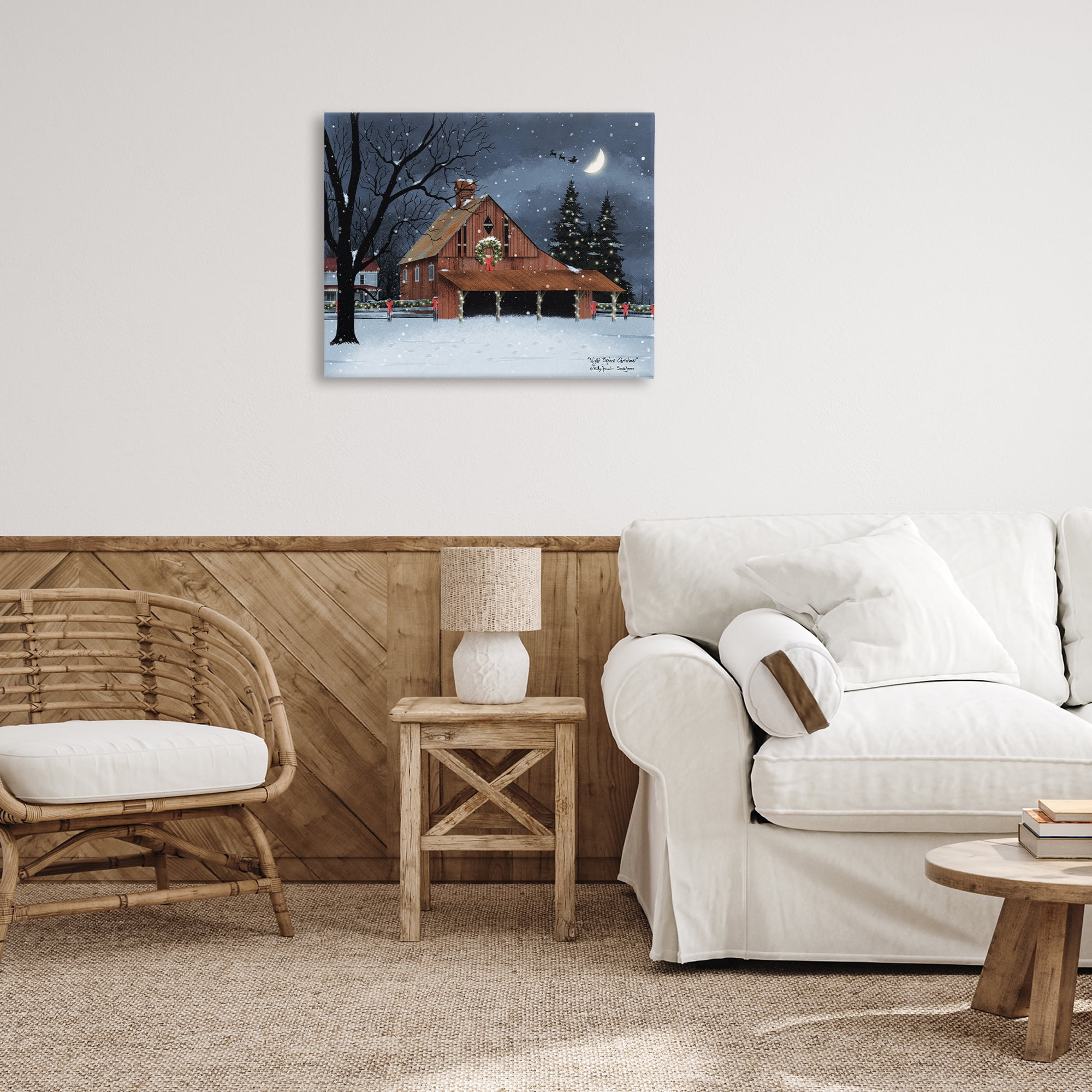 Stupell Industries Night Before Christmas Barn Landscape & Nature Painting Wrapped Canvas Art Print Wall Art, 30 x 24