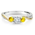 thumbnail image 2 of Gem Stone King 925 Sterling Silver and 10K Yellow Gold White Lab Grown Diamond 3 Stone Engagement Ring for Women (0.57 Cttw, Gemstone April Birthstone, Size 6), 2 of 3