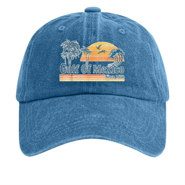 GDREDA Sun Hats Women's Vintage Washed Denim Printed Baseball Cap,Light Blue