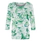thumbnail image 4 of Tops de Manga Larga de Mujer 3/4 Manga Flores Impresas Cuello Redondo Blusa Casual Estiramiento Suave, 4 of 5
