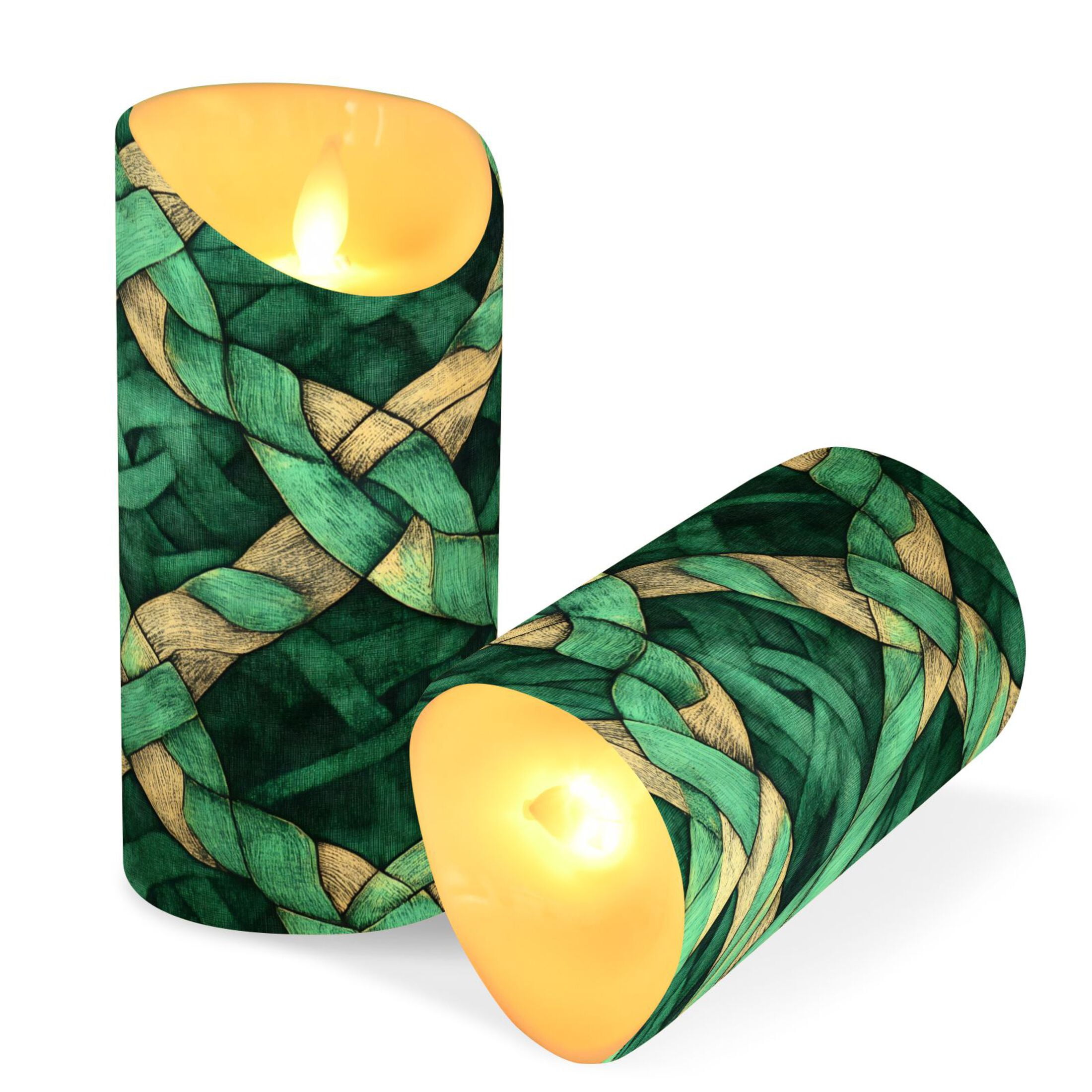 Celtic Knots Pattern Flameless Candles 2 PCS with Remote Realistic Moving Flame LED Tapered Pillar Set for Home Decor