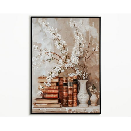Stack Of Books Reader College Apartment Aesthetic Literature Poster Unframed Canvas