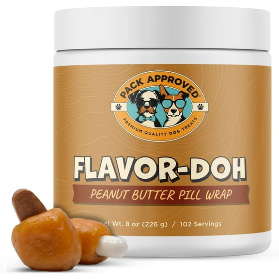 Pack Approved Flavor-Doh - Flavored Pill Wrap for Dogs to Hide Capsules, Create Pockets, and Form Pill Treats for Dogs - Easy-to-Use Treat Paste for Pet Medicine - Peanut Butter (8oz)
