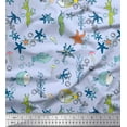 thumbnail image 1 of Soimoi Polyester Crepe Fabric Fish,Coral & Starfish Ocean Print Fabric by The Yard 52 Inch Wide, 1 of 3