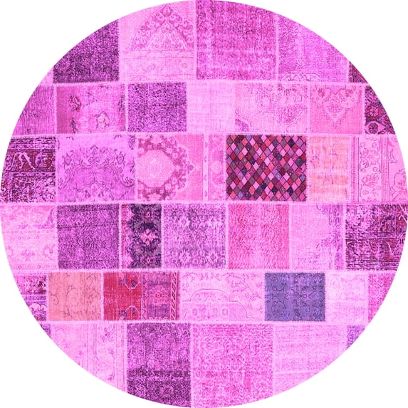 Ahgly Company Indoor Round Patchwork Pink Transitional Area Rugs, 6' Round