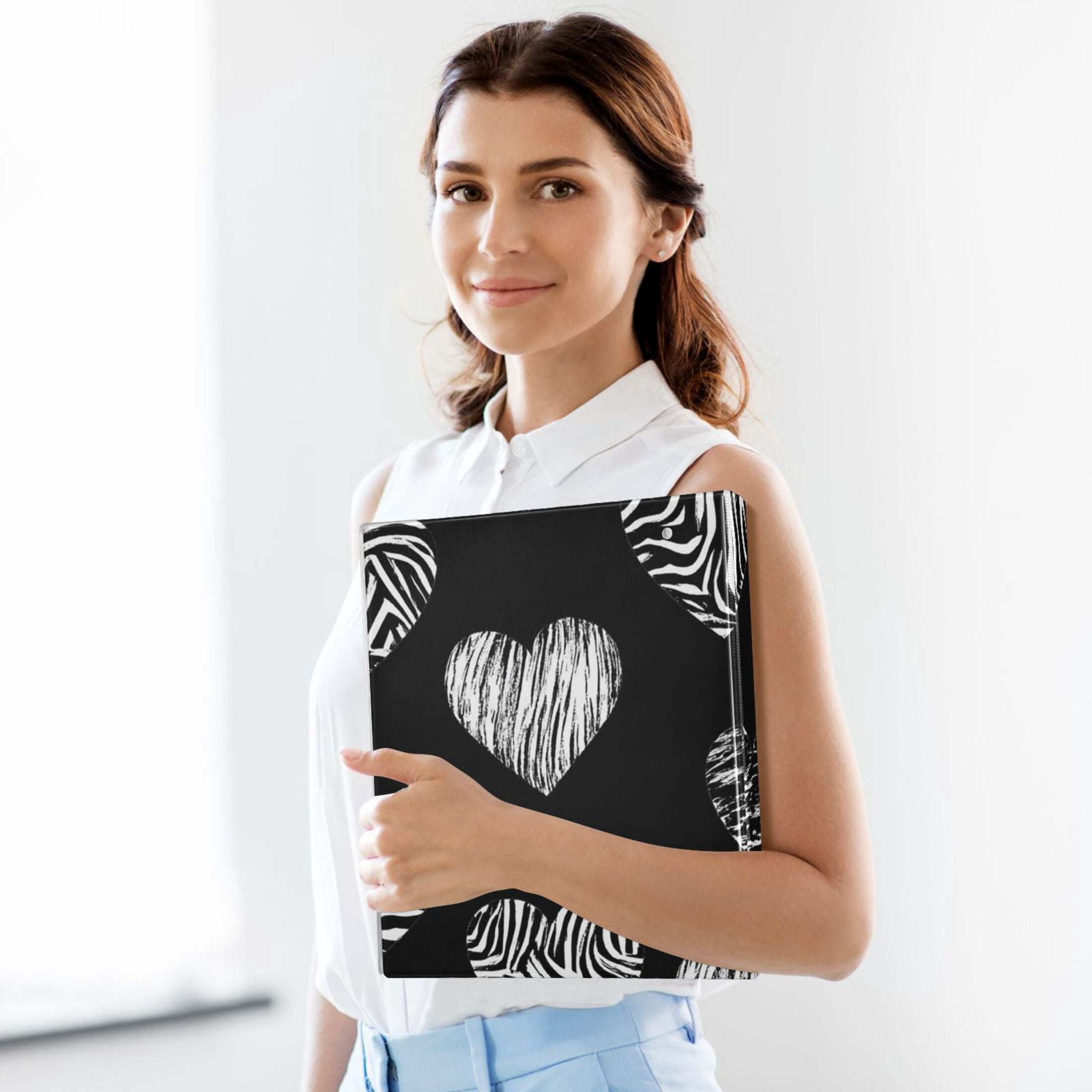 Hearts Zebra Stripes 3 Ring Binders 1.5 inch Hardcover File Folders with Interior Pockets A4 Size Organizer for School Office Hospital