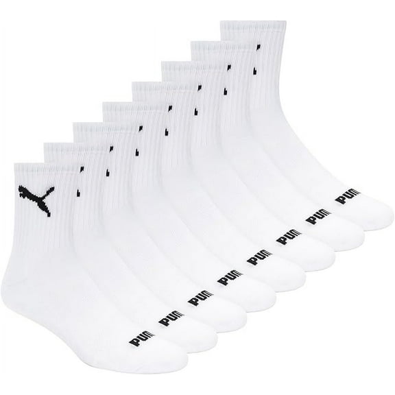 PUMA SOCKS MEN'S - X8 HI QUARTER 243 - SOLID WHITE - LARGE (10-13)- PACK 8