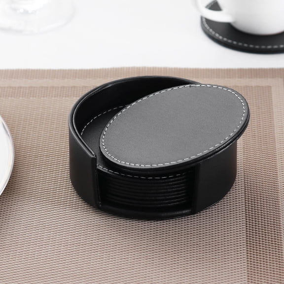 CIMAXIC Coasters Table Decor 6Pcs Black Round Coasters Water Resistant Modern Decor for Homeowners