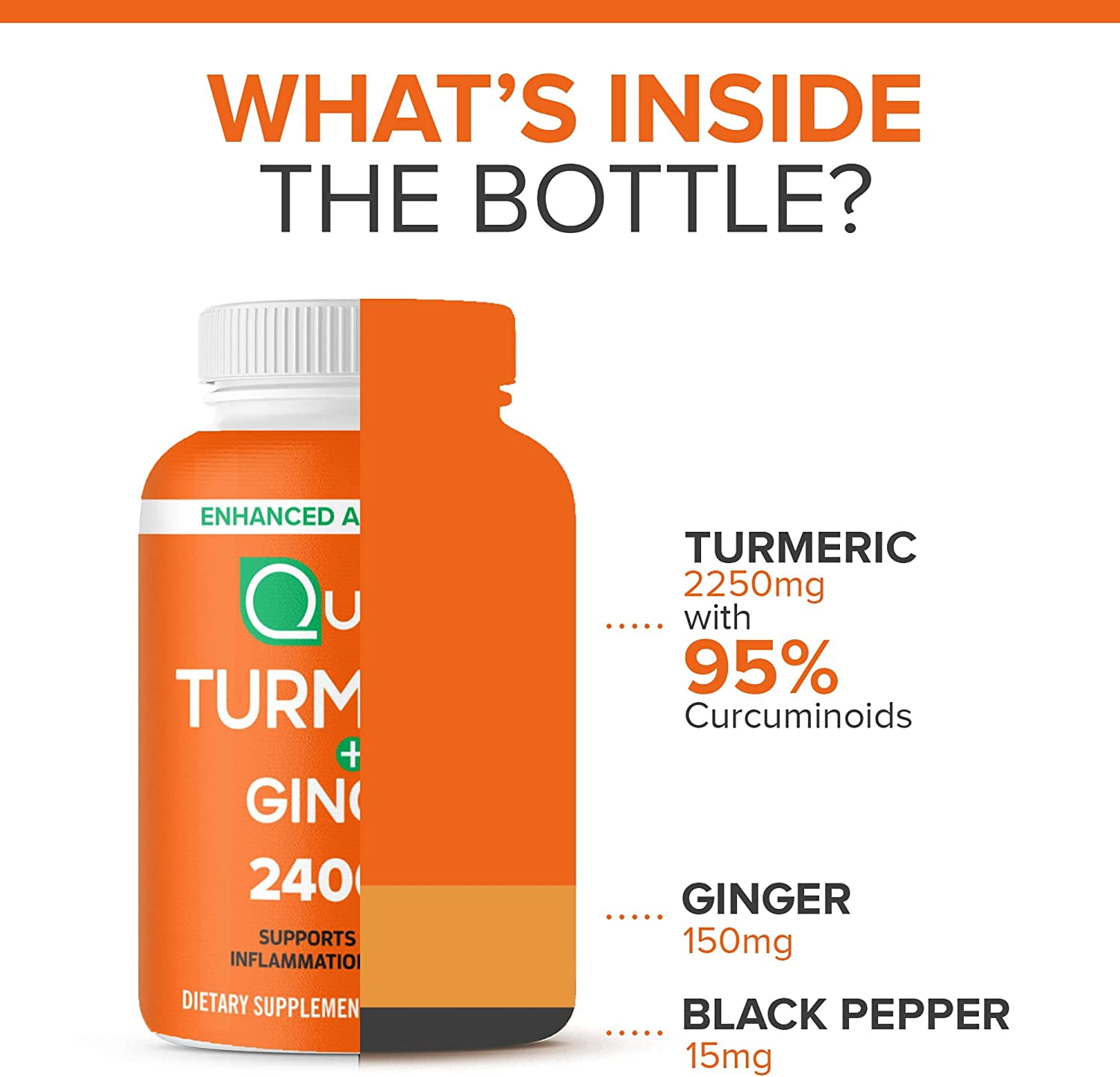 Qunol Turmeric Curcumin with Black Pepper & Ginger, 2400mg Turmeric Extract with 95% Curcuminoids, Extra Strength Supplement, Enhanced Absorption, Supports Healthy Inflammation Response, 105 Count