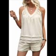 thumbnail image 2 of Conjunto de 2 Piezas para Mujer, Top con Cuello en V y Pantalones Cortos de Cintura Alta, Conjunto A Juego, Estilo Bohemio de Verano, Color Albaricoque L, 2 of 10