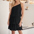 thumbnail image 4 of Gibobby Vestido Causal para Mujer de Verano Elegante vestido de pastel en capas múltiples con hombros descubiertos para las vacaciones de las mujeres hasta la (Negro,CH), 4 of 5