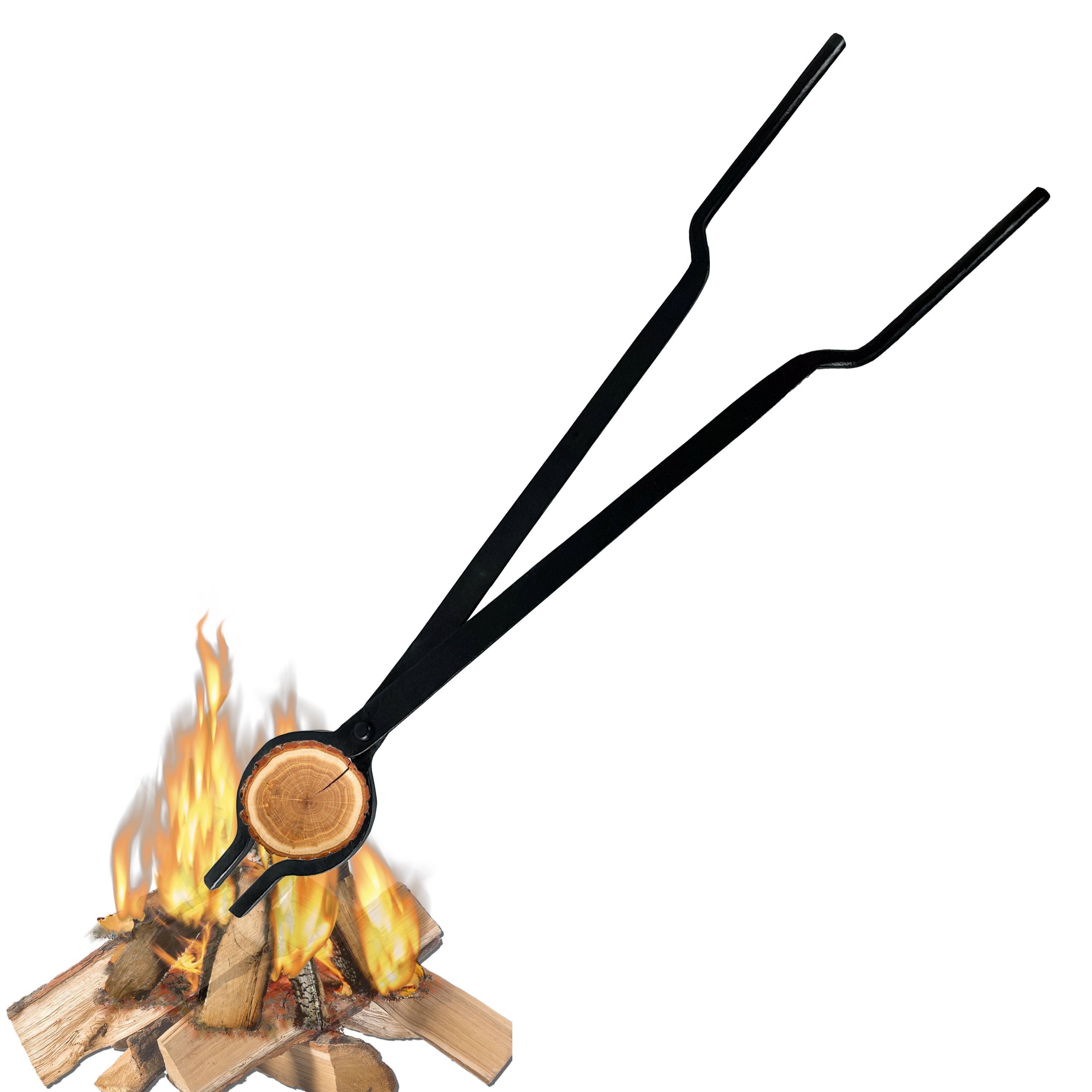 FEBTECH 30 inch Black Campfire Tongs Log Grabber Firewood Claw Tongs