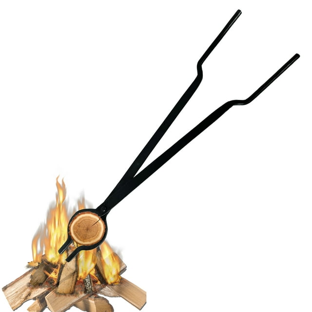 FEBTECH 30 inch Black Campfire Tongs Log Grabber Firewood Claw Tongs for Outdoor Firepits