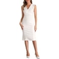 thumbnail image 3 of INSPIRE CHIC Women's Sheath Dress Sleeveless V Neck Wear-to-Work Belt Pencil Dresses L White, 3 of 7