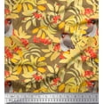 thumbnail image 1 of Soimoi Brown Silk Fabric Leaves,Berries & Bird Print Fabric by The Yard 42 Inch Wide, 1 of 1