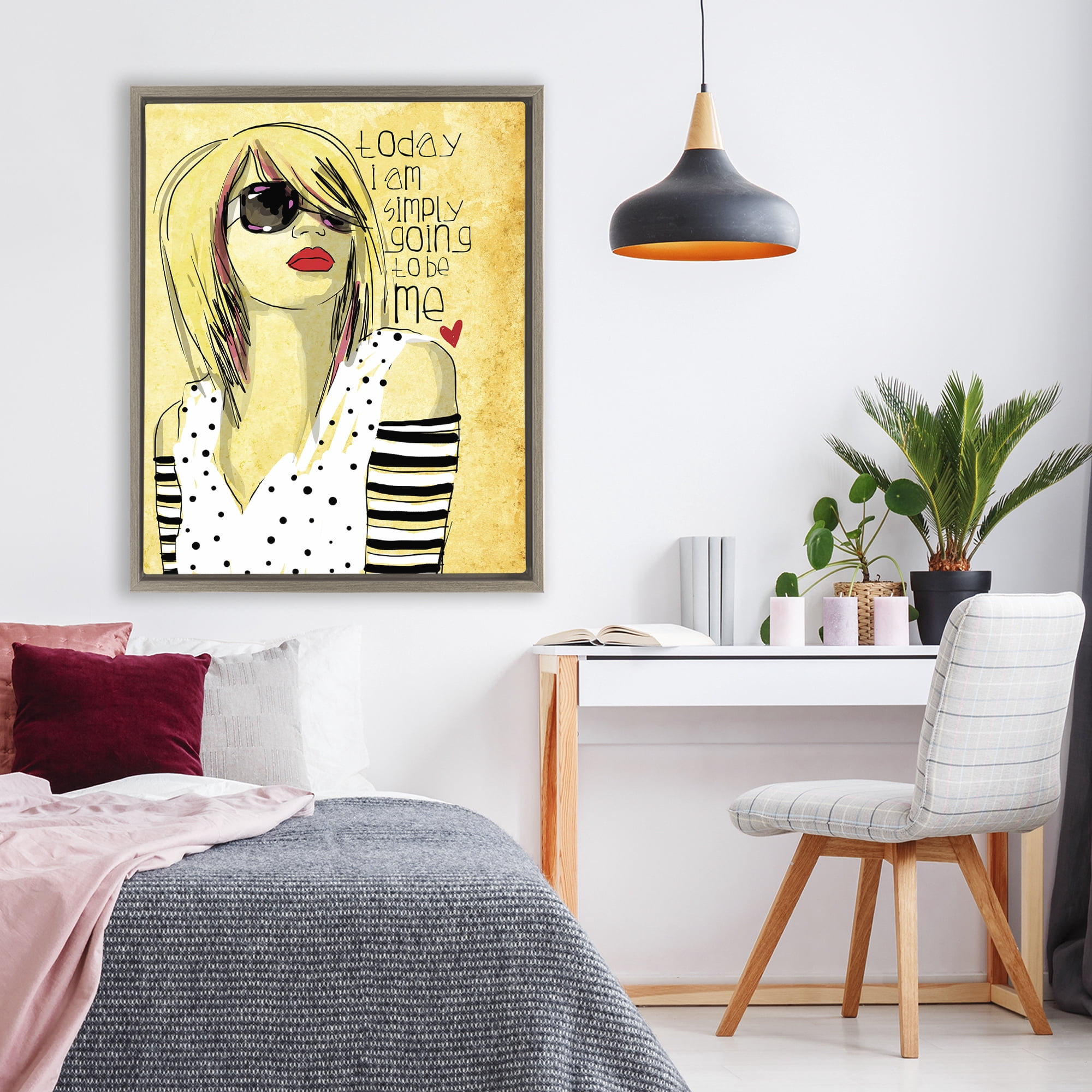 Stupell Industries Today I Am Simply Me Brown Framed Floater Canvas Wall Art, design by Suzanne Millius