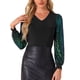 thumbnail image 1 of INSPIRAR CHIC Top de Manga de Lentejuelas para Mujer, Tops Brillantes de Cuello en V para Fiesta M Negro Verde, 1 of 5