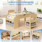 Hijob 5-in-1 Kids Art Table & Chair Set – Convertible Easel with Paper Roll Holder, Storage Drawers & Foldable Craft Desk, Toddler Activity Learning Center for Playroom, Natural Wood