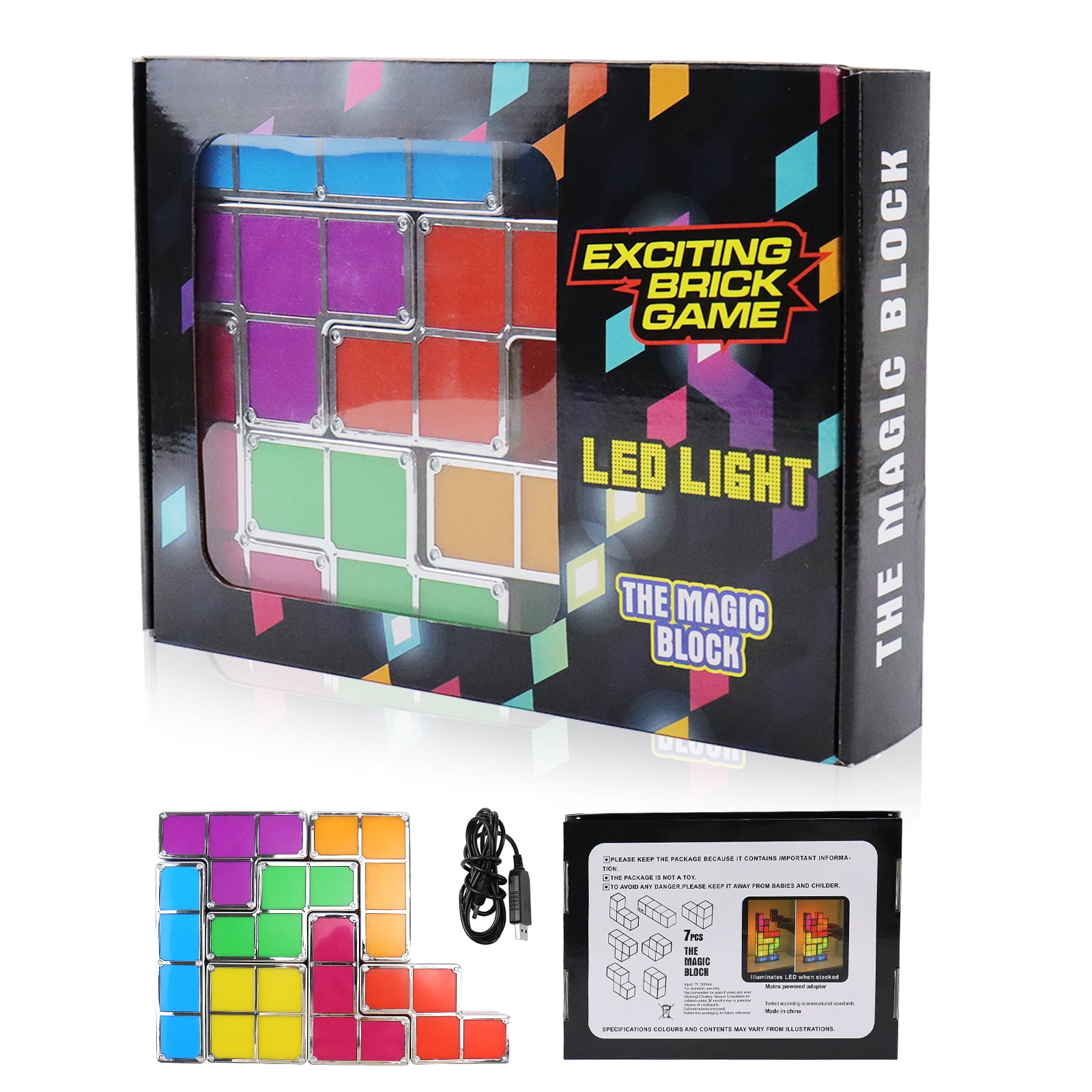LOSCHEN DIY Stackable 3D Puzzle Night Light - 7-Color LED Interlocking Desk Lamp with Induction, USB-Powered Magic Light Toy for Kids Teens & Gamer Room Decor