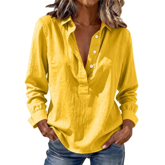 biudgviw Linen Shirts for Women Button Up Long Sleeve Tunic Blouses Lightweight Casual Collared Office Work Tops Spring Summer Clothes