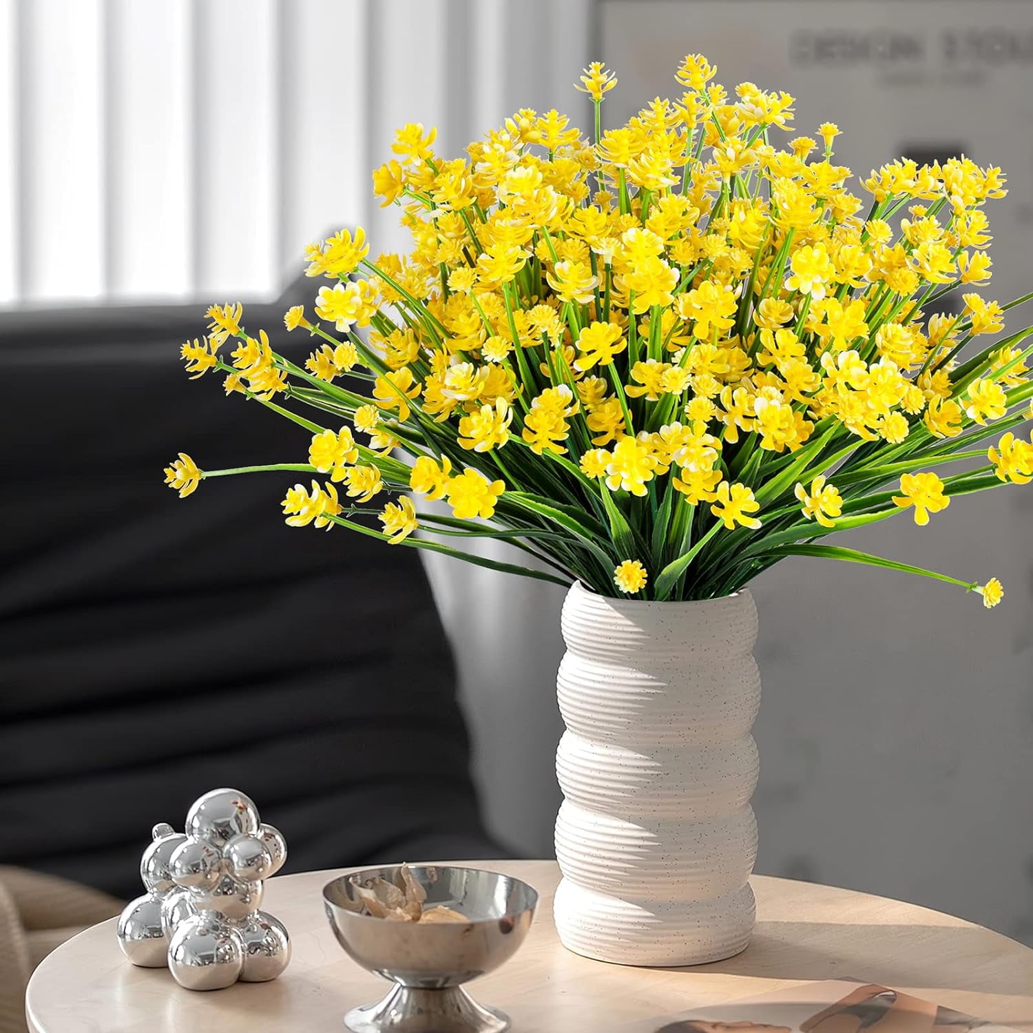 20 Bundles Artificial Flowers Outdoor UV Resistant Faux Flowers No Fade Fake Plastic Plants Garden Porch Window Box Decorating (Pure White)