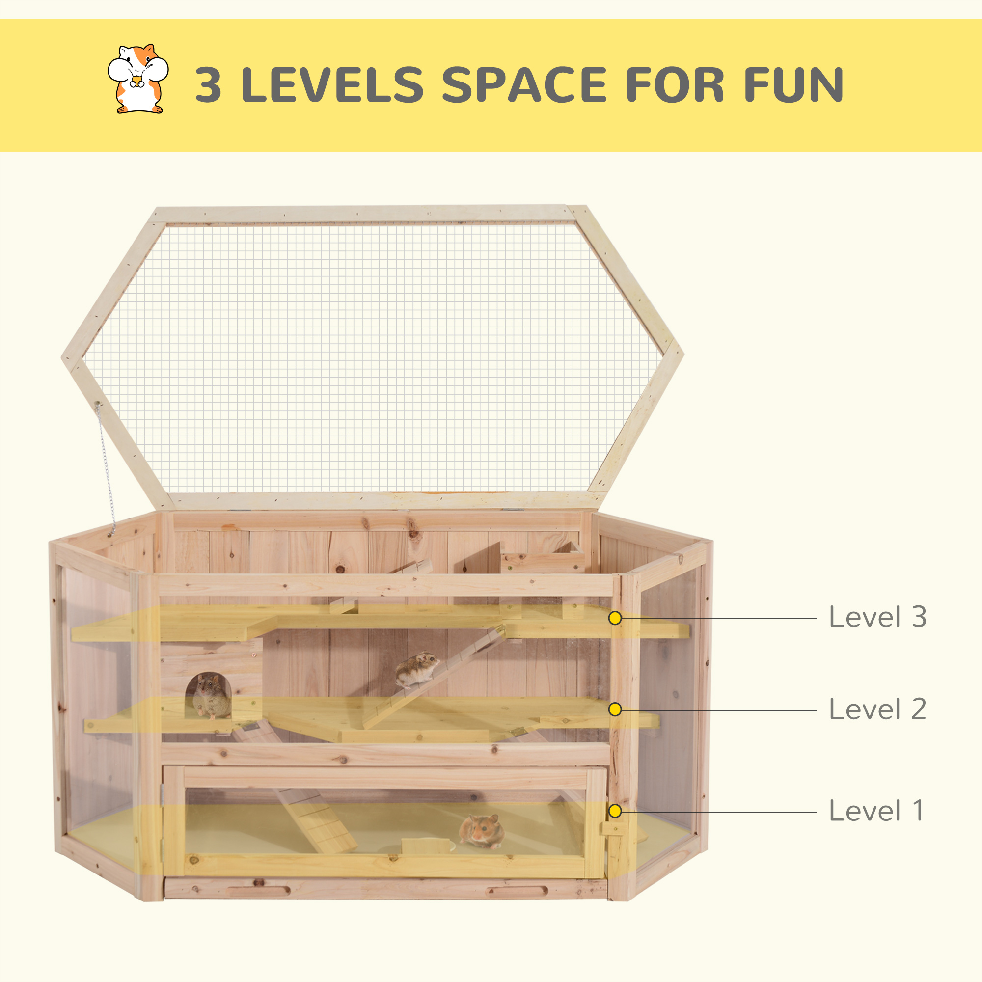 Pawhut 3-Tier Wooden Hamster Cage Hutch with Seesaw photo 6