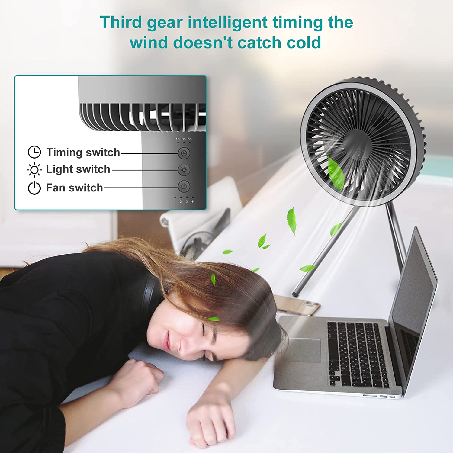 Babyltrl 3 in 1 Portable Desk Fan with LED Lantern,30H Working Time,10000mAh USB Rechargeable Hanging Tent Personal Small Fan for Camping Outdoor Indoor