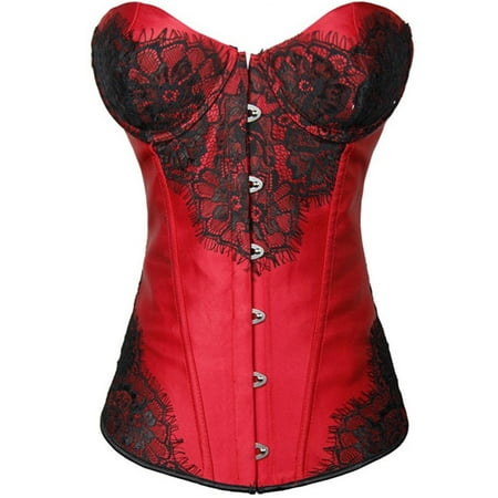 

Goth Corsets for Women Push Up Boned Bustier Sexy Floral Lace up Overbust Corset Waist Cincher Shapewear Lingerie Top