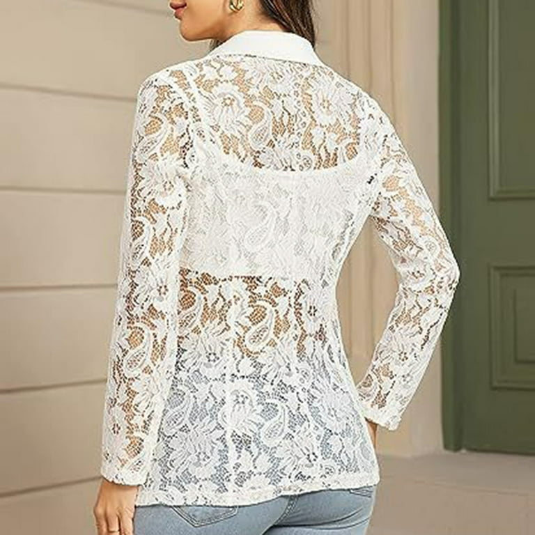 【4月中まで出品】acka lace sleeve jacket APEXFWDT Women's Floral Lace Jacket Mesh One Button Lapel