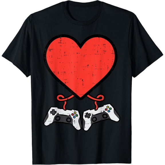 Heart Video Game Controllers Valentines Day Gamer Men Boys T-Shirt
