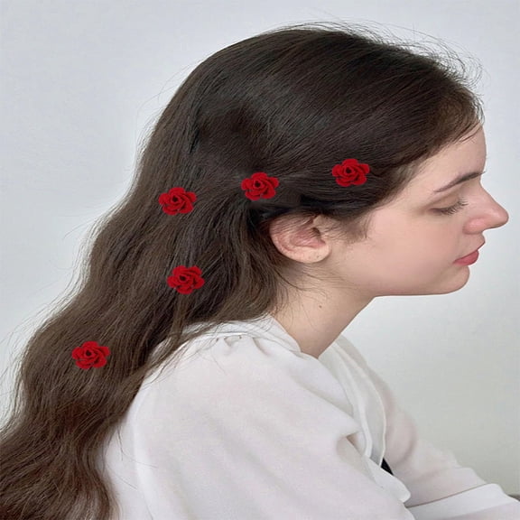 10Pcs Simple Flower Mini Hair Clips Red Flower Hair Fastener Hairclip Snap Barrettes Stylish Hairing Decorations Accessories
