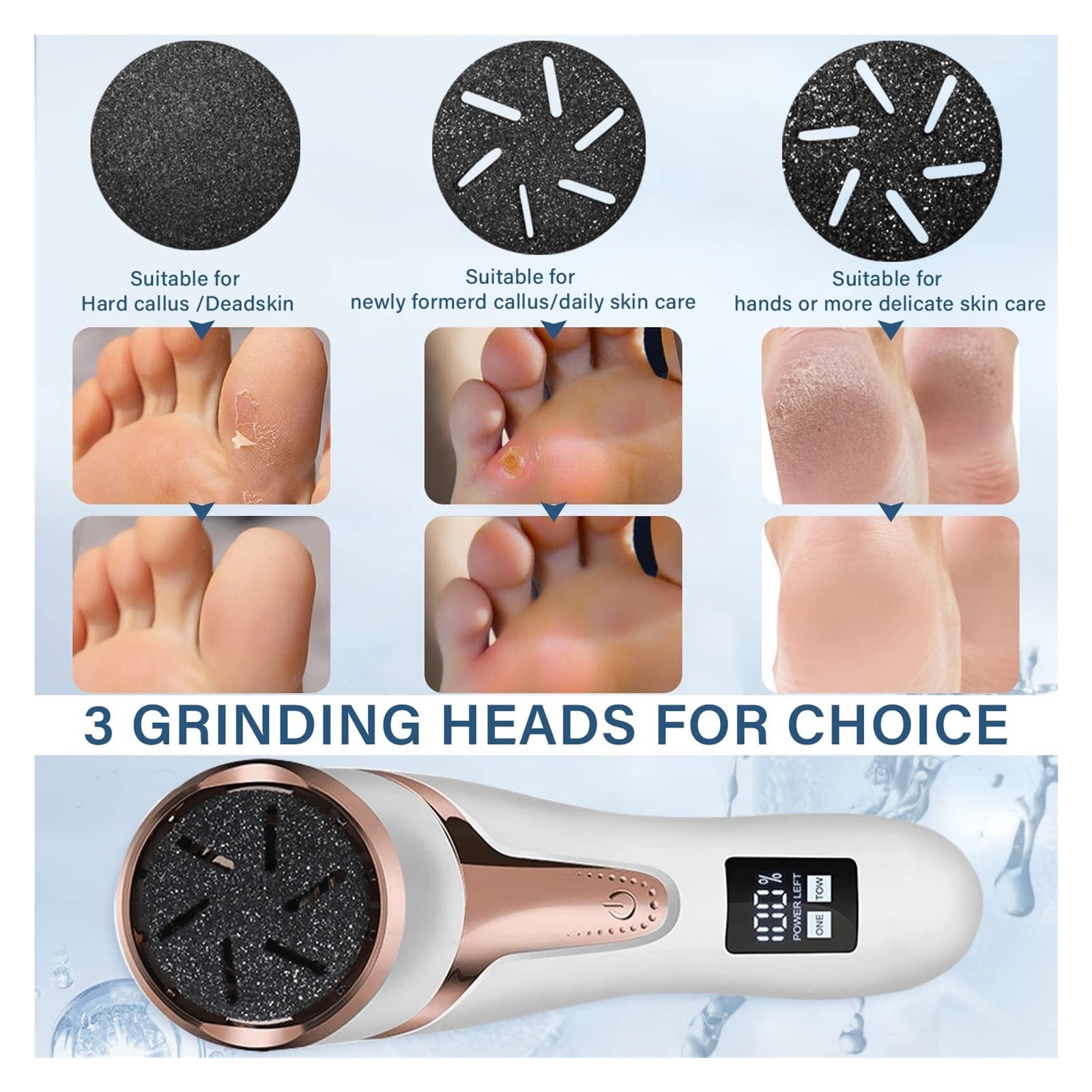 Electric Callus Remover for Feet (with Dander Vacuum), Portable Pedicure Kit Foot File Callus Remover, Rechargeable Waterproof Foot File for Foot Care Deadskin Remover with 9Head&LCD Display