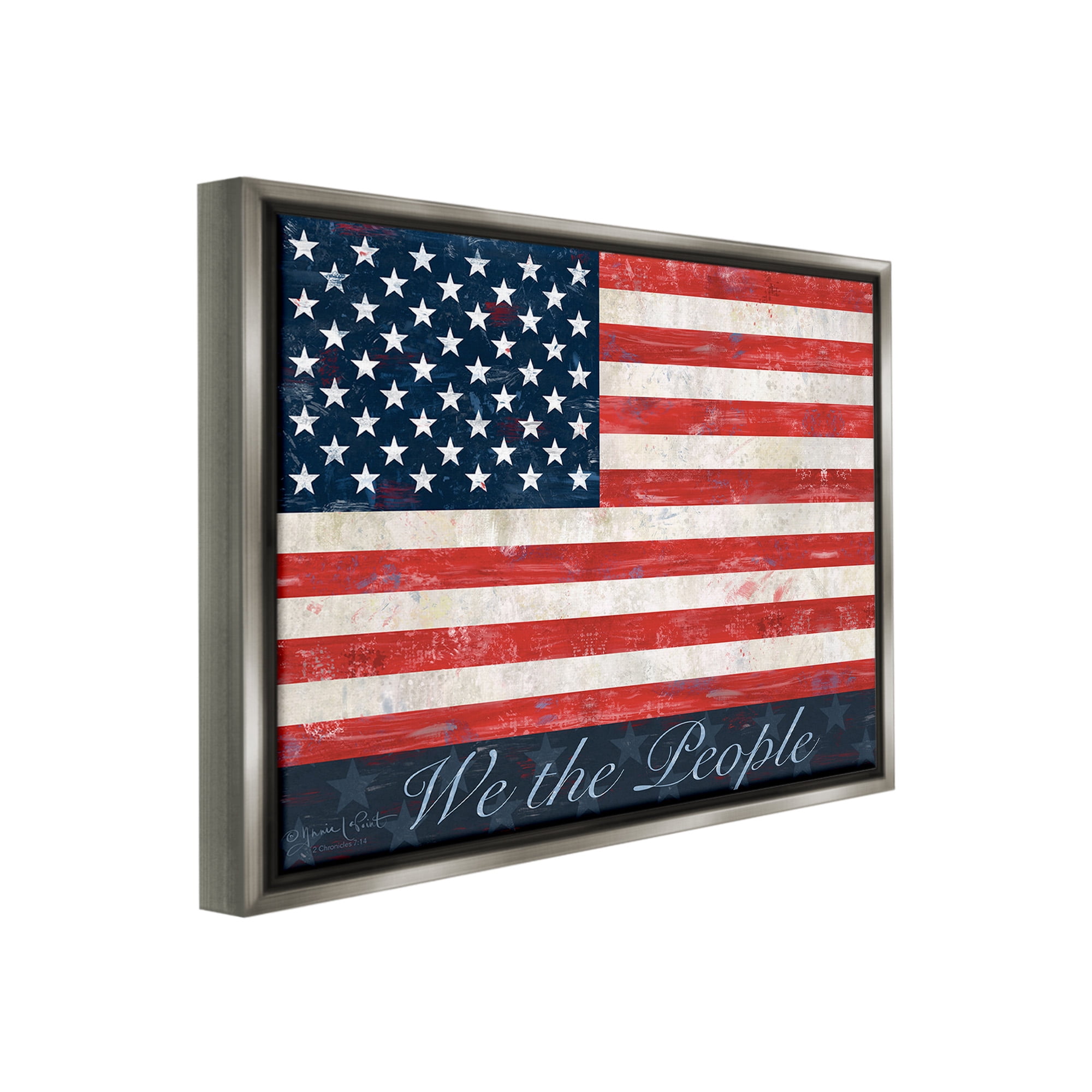 Stupell Industries We The People Flag Typography Painting Gray Floater Framed Canvas Art Print Wall Art, 21 x 17