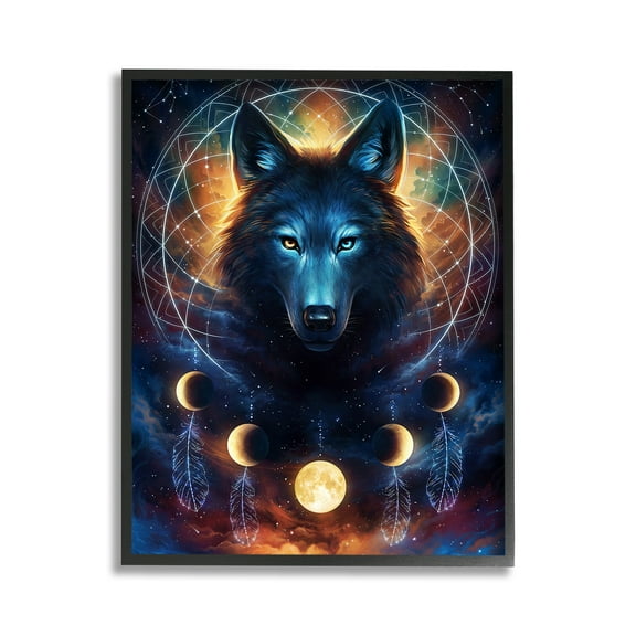 Stupell Industries Lunar Wolf & Galaxy Animals & Insects Painting Black Framed Art Print Wall Art, 11 x 14