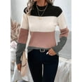 thumbnail image 3 of Women'S Color Block Sweaters Long Sleeve Mock Neck Tops Loose Knitted Pullover Sweater Pink XL, 3 of 5
