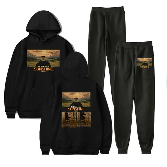 Nicky Jam Sunshine Tour Hoodie Pants Sets Merch Men/Women Sweatshirt Pants Two Piece Set Streetwear